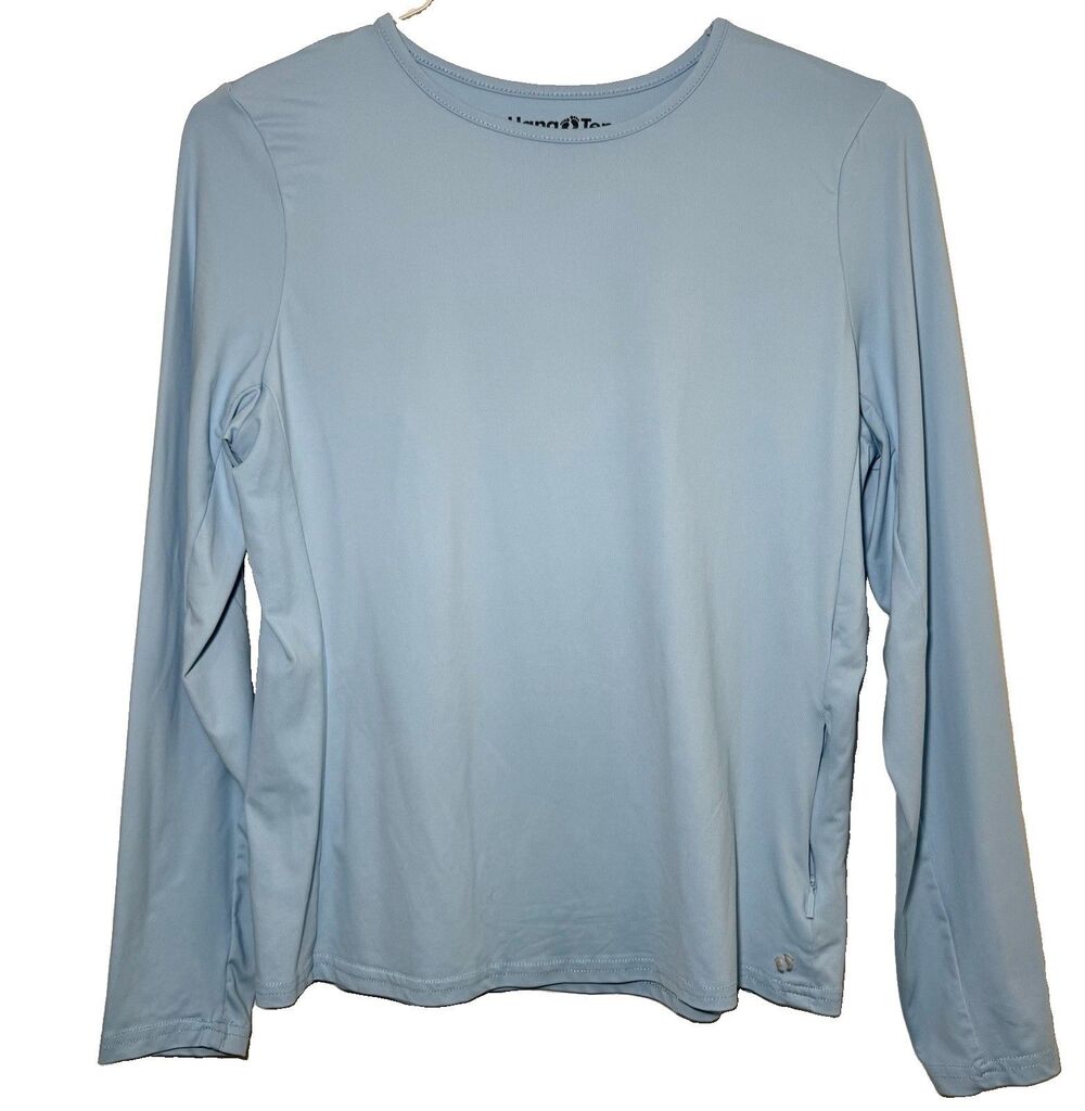 Hang Ten Women M Blue UPF 50+ Sun Shirt Rash Guard Long Sleeve Zip Pocket